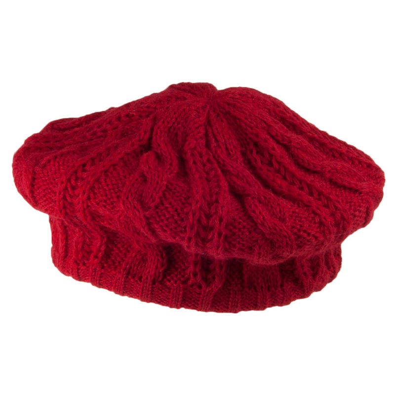 Whiteley Hats Cable Knit Beret – Red 1-Size