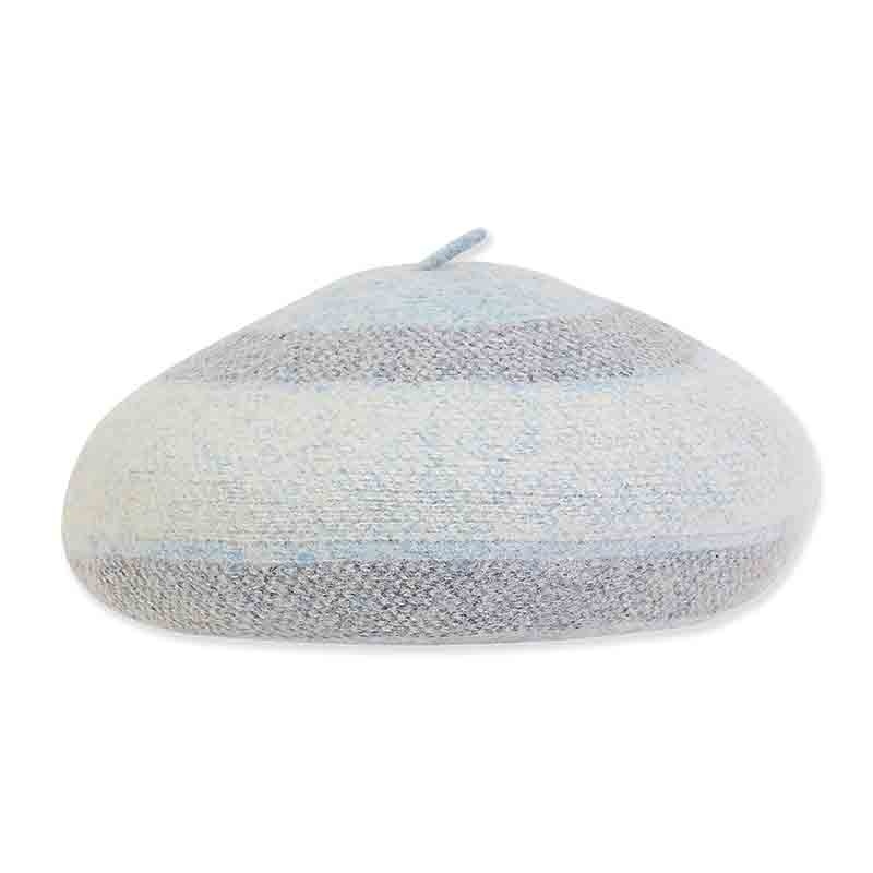 Adora Wool Hat – Soft Wool Striped French Beret Light Blue Medium (57 cm)