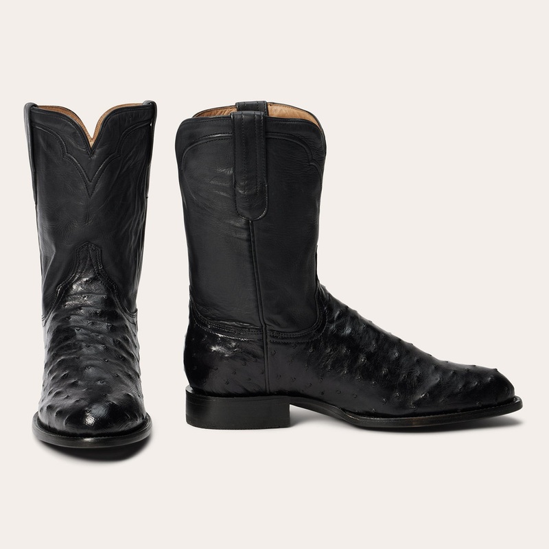 Austin Ostrich Roper Boots Black 7 D