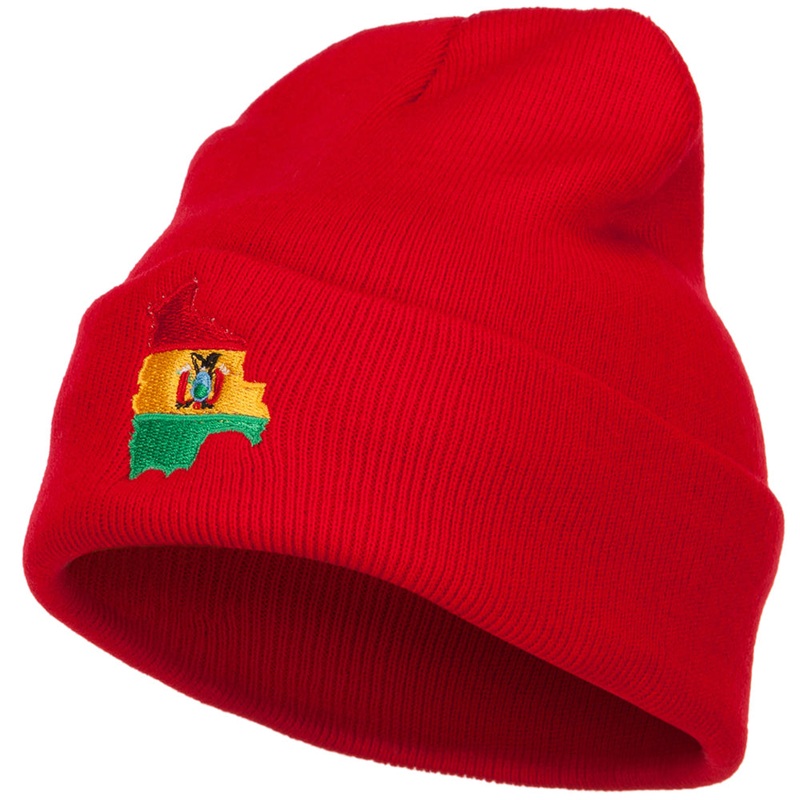Bolivia Flag Map Embroidered Long Beanie Red One Size