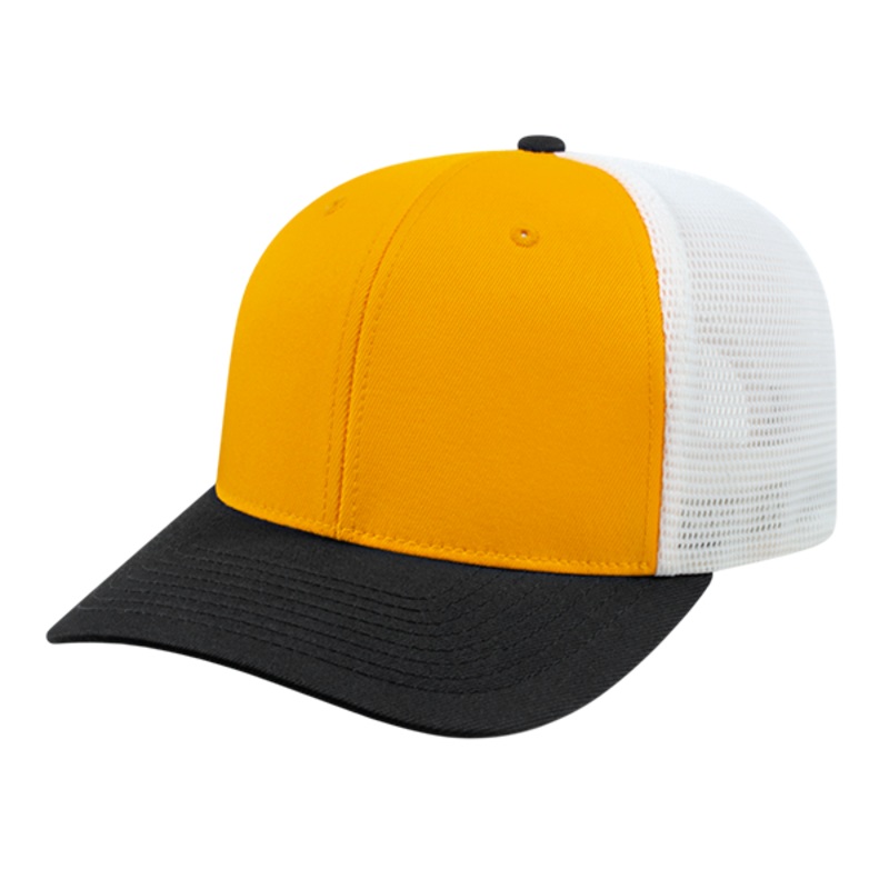 Cap America i8502 Flexfit 110 Premium Trucker Mesh Back Cap – Blank Athletic Gold/Black/White