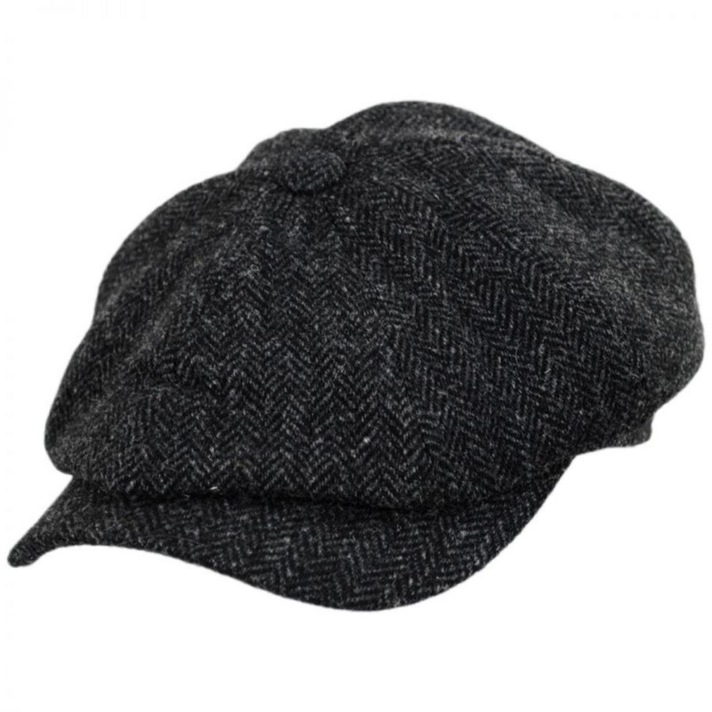 Classic Shetland Wool Herringbone Newsboy Cap DARK GREY 55cm