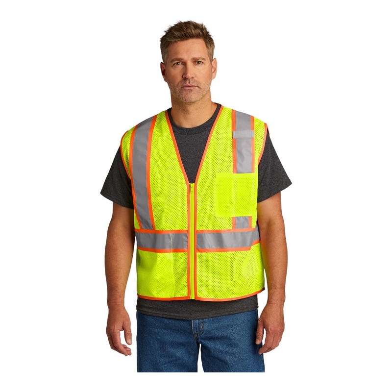 CornerStone ANSI 107 Class 2 Mesh Zippered Two-Tone Vest CSV103 Safety Yellow S/M