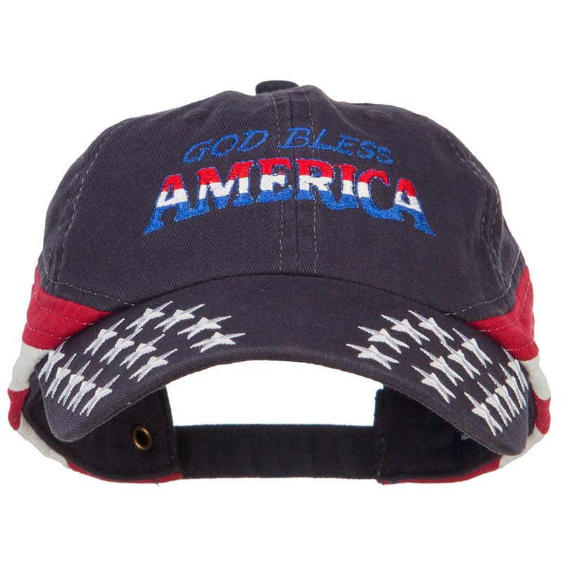 God Bless America Embroidered Star Bill USA Cap Navy Star One Size