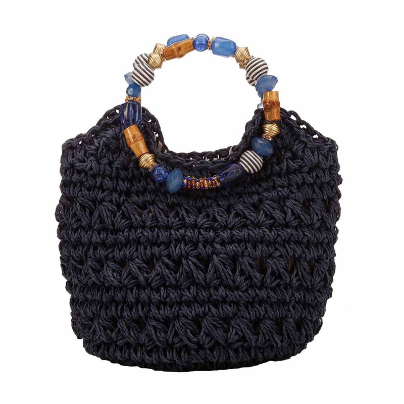 Hand Crocheted Toyo Satchel with Beaded Handles – Cappelli Straworld Blue