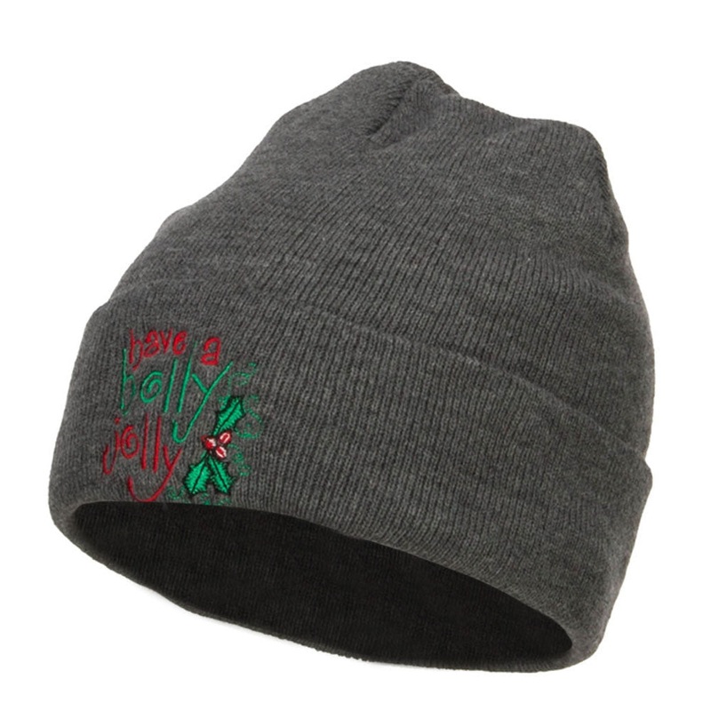 Have a Holly Jolly Embroidered Long Beanie Dk Grey One Size
