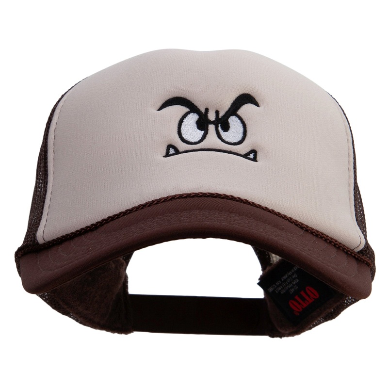 Mario Koomba Face Embroidered Two Tone Polyester 5 Panel Foam Front Mesh Back Cap Brown Tan One Size