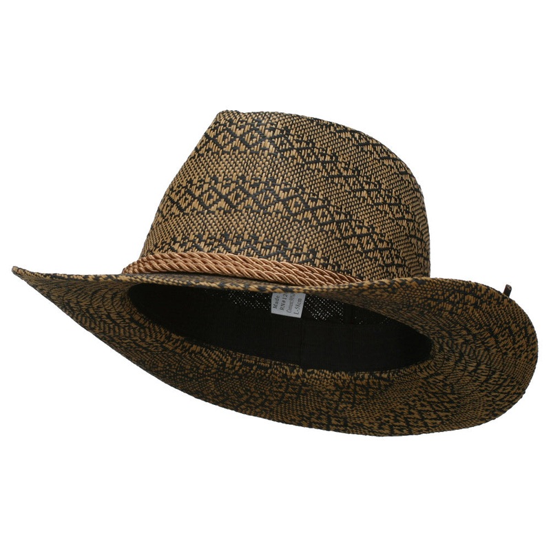 Men’s Mix Braid Large Brim Fedora Brown L