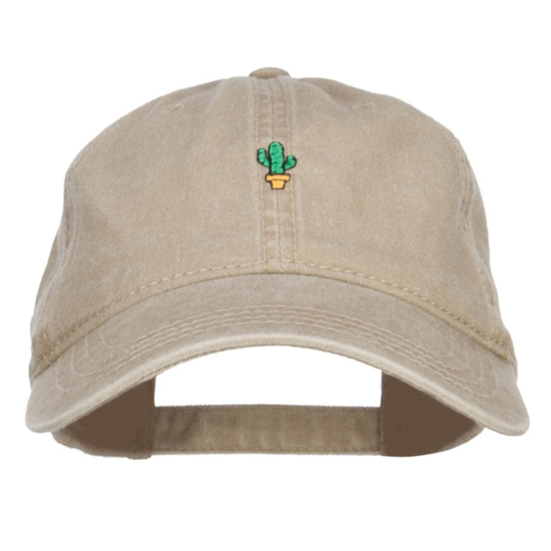 Mini Cactus Embroidered Washed Cap Khaki One Size
