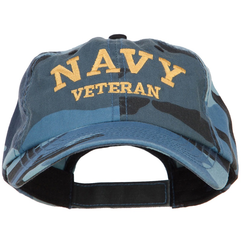 Navy Veteran Letters Embroidered Camo Cap Sky One Size