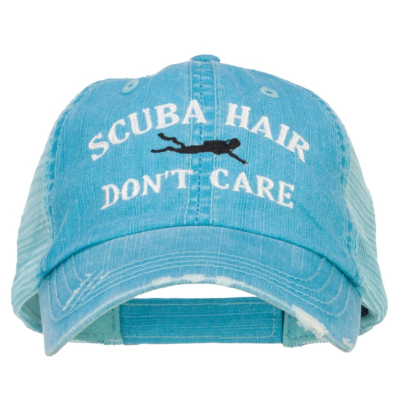 Scuba Hair Don’t Care Embroidered Cotton Mesh Cap Aqua One Size