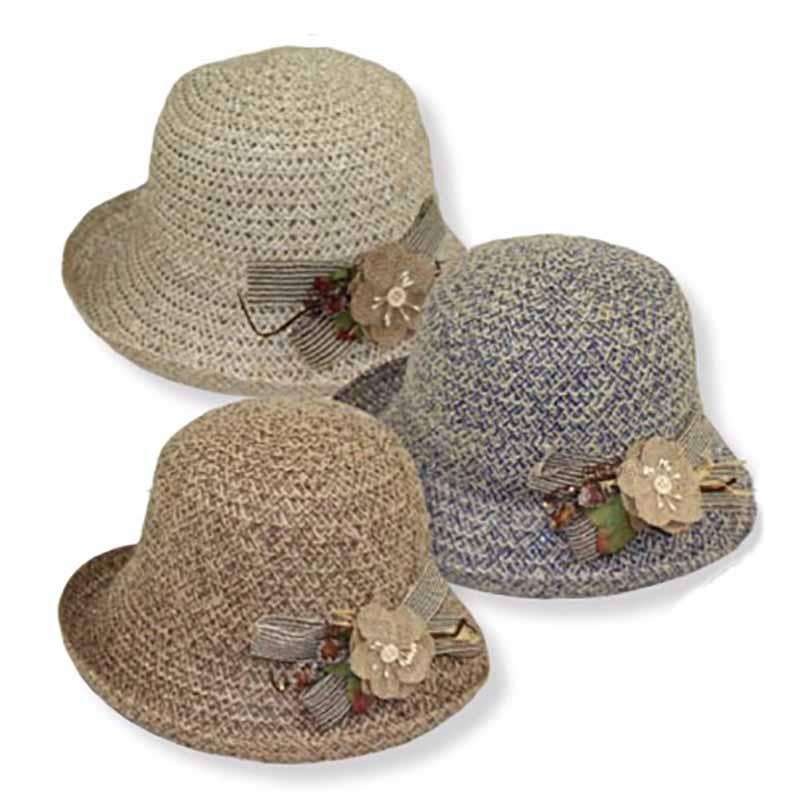 Slanted Up Turned Brim Summer Cloche by JSA for Women Beige