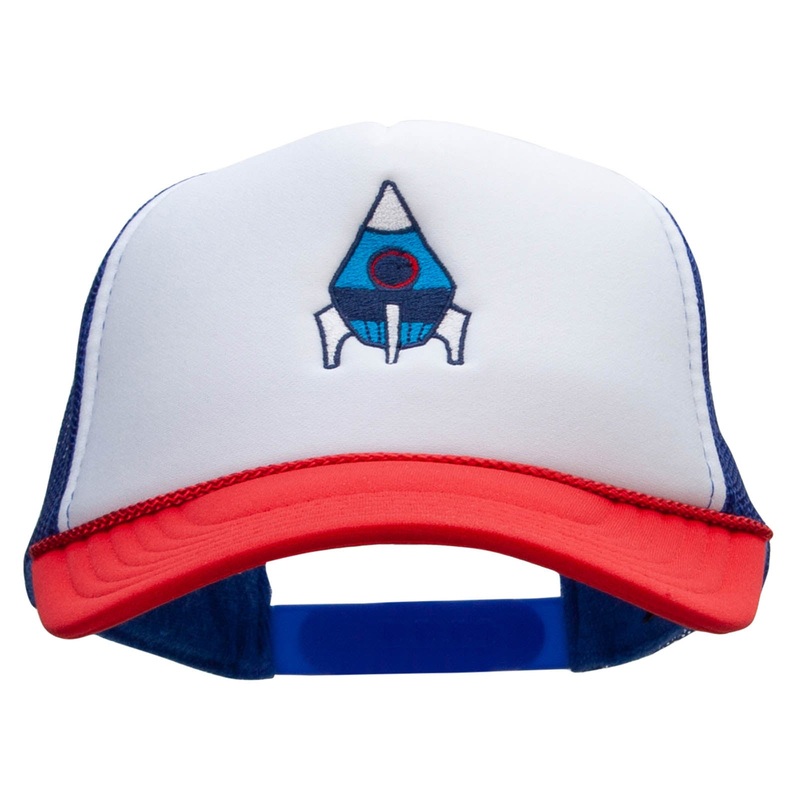 Space Rocket Embroidered Foam Panel Mesh Snapback White Royal One Size