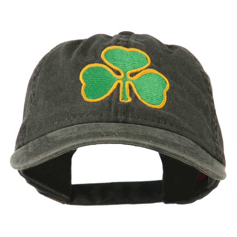St. Patrick’s Day Clover Embroidered Washed Cap Black One Size