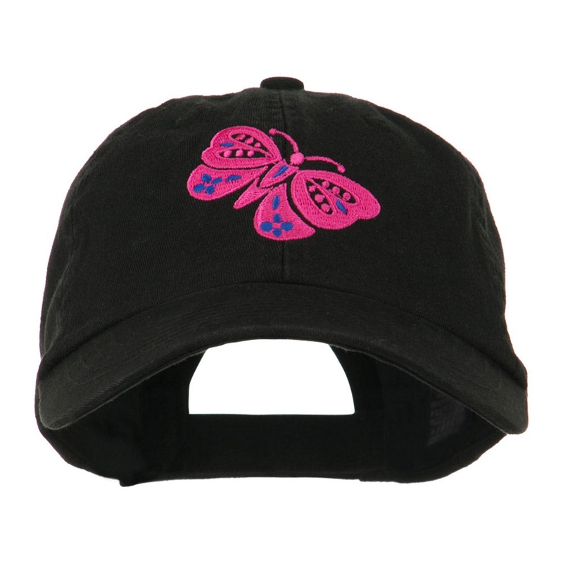 Two Colored Butterfly Embroidered Cap Black One Size
