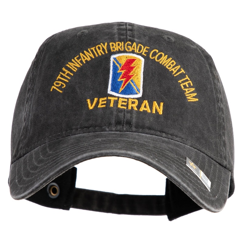 U.S. Army 79th Infantry Brigade Combat Team Embroidered Washed Solid Pigment Dyed Cotton Twill Brass Buckle Cap Black One Size