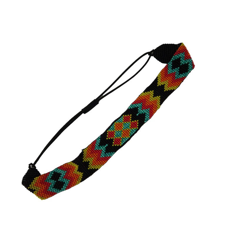 Beaded Tribal Design Head Band Black