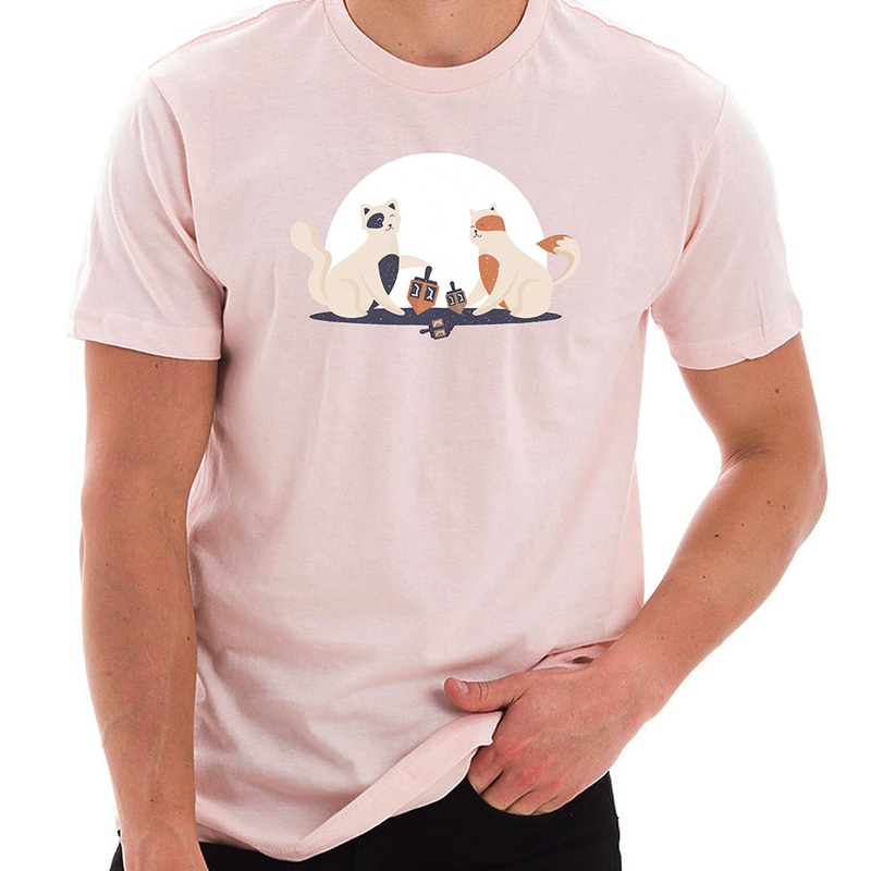 Dreidl Cats Graphic Design Ring Spun Combed Cotton Short Sleeve Deluxe Jersey T-Shirt Pale Pink XS