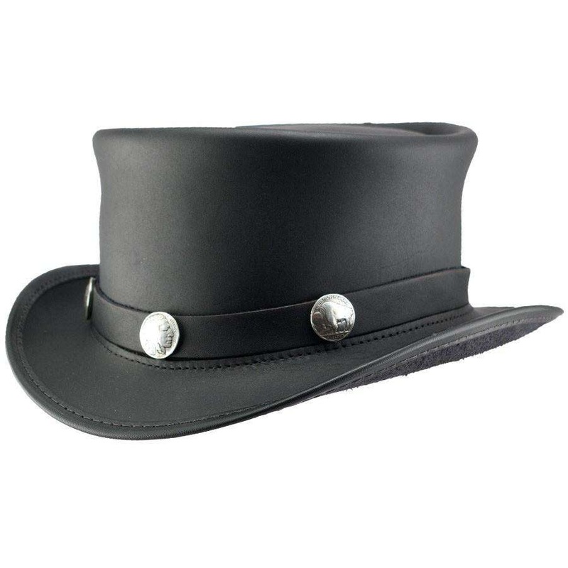 El Dorado Leather Steampunk Top Hat with Buffalo Band – Black Black Small