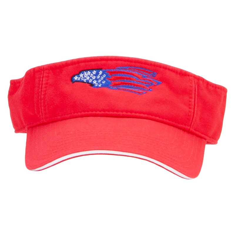 Flag Pattern Eagle Embroidered Pro Style Cotton Twill Washed Visor Red White One Size