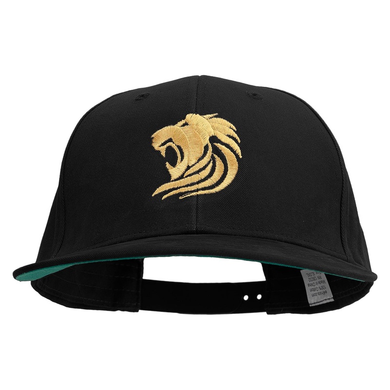 Gold Lion Embroidered Brushed Cotton Twill High Profile Extra Size Cap Black XL-3XL
