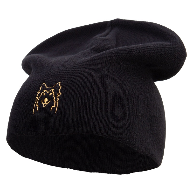 Husky Faces Logo Embroidered Big Size Superior Cotton Short Knit Beanie Black XL-3XL