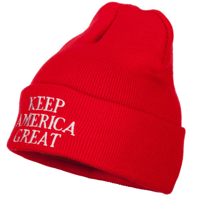 Keep America Great Three Line Letters Embroidered Long Beanie Red One Size