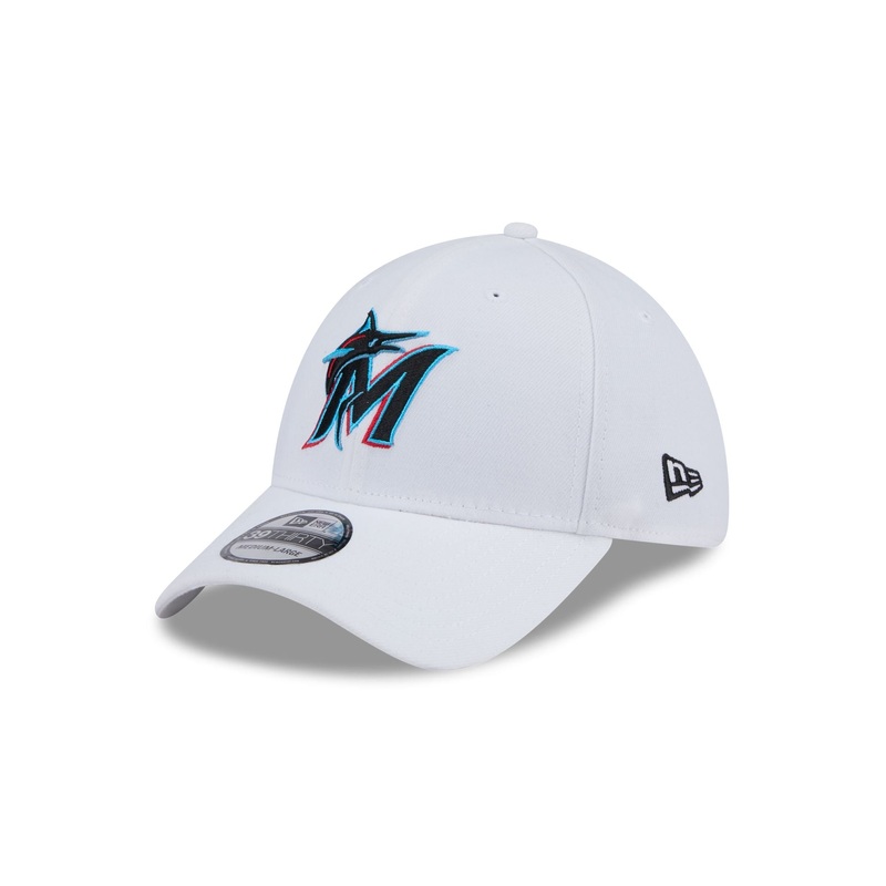 Miami Marlins Optic White 39THIRTY Stretch Fit Hat S/M