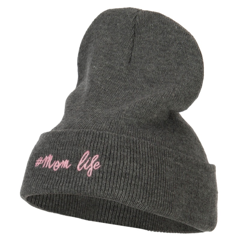 Momlife Embroidered Long Beanie Dark Grey One Size