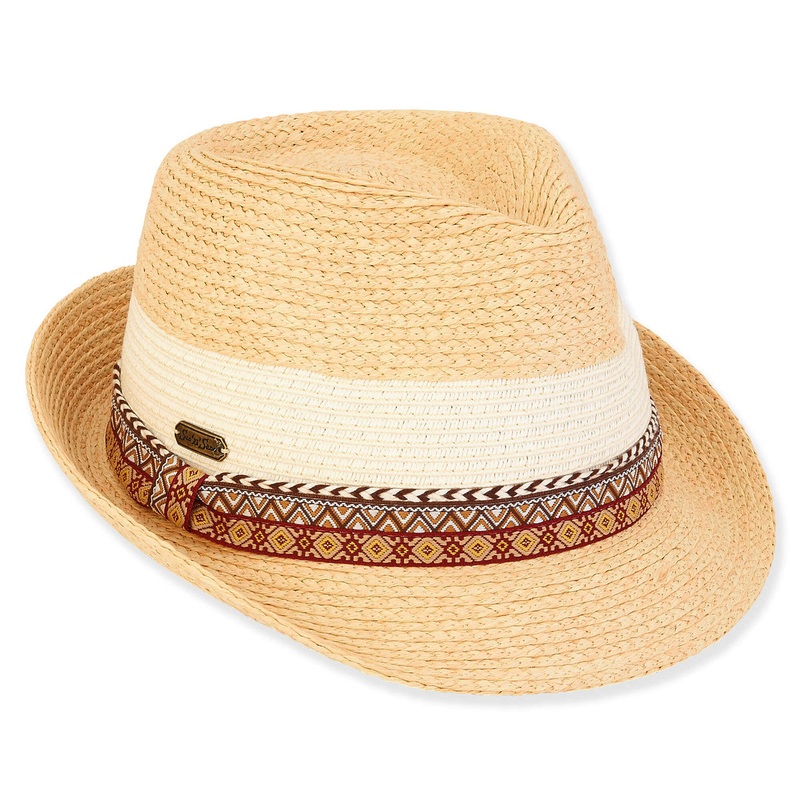 Oakley Tribal Pattern Band Straw Fedora Hat – Sun ‘n’ Sand White / Natural OS (57 cm)