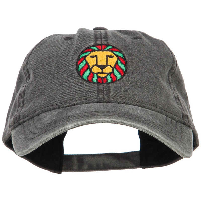 Rasta Lion Embroidered Washed Cap Black One Size