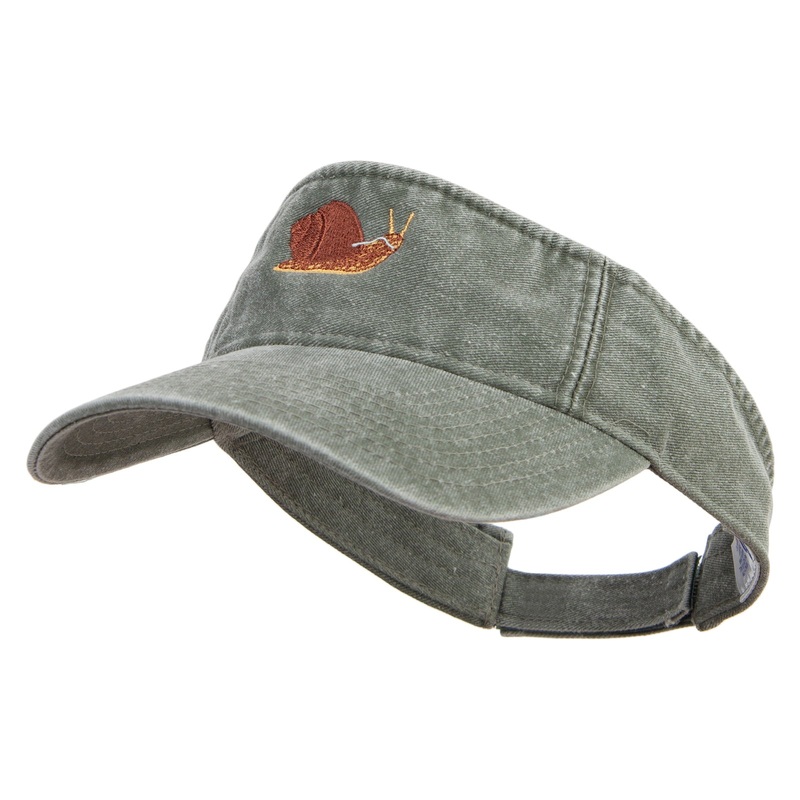 Realistic Snail Embroidered Washed Pigment Dyed Cotton Twill Visor Olive One Size