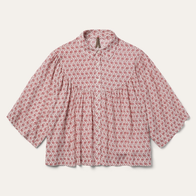 Short-Sleeved Cottage Floral Blouse Red XS