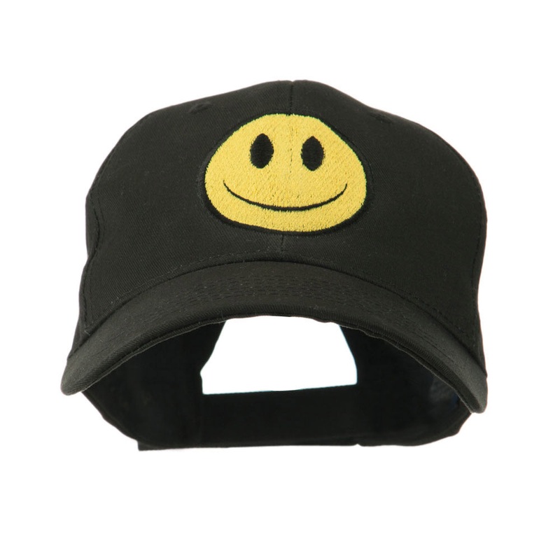 Smile Face Embroidered Cap Black One Size