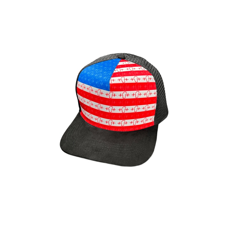 Tahoe Hat – Trucker Hat – Suede – Black – American Flag – Trucker Mesh