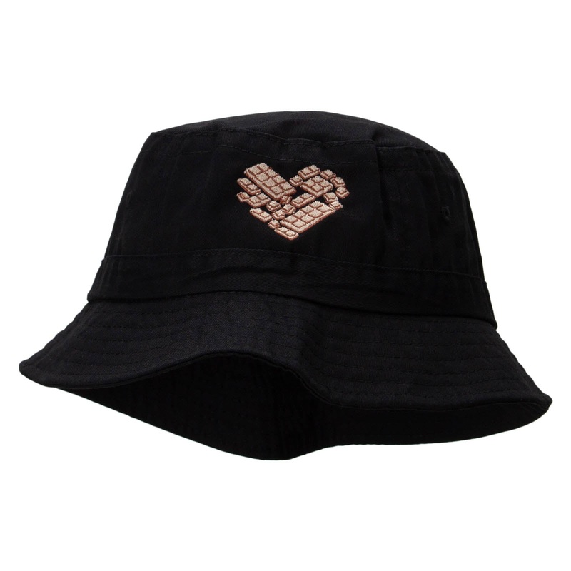 White Chocolate Heart Embroidered Pigment Dyed Bucket Hat Black One Size