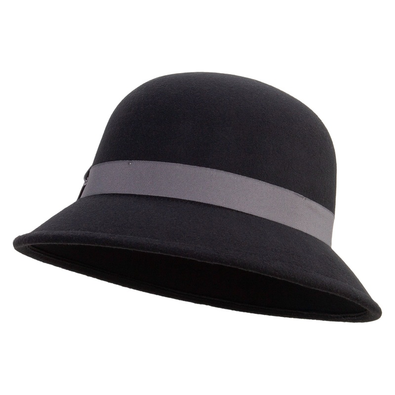 Women’s Cloche With Colored Ribbon Hat Black Grey One Size