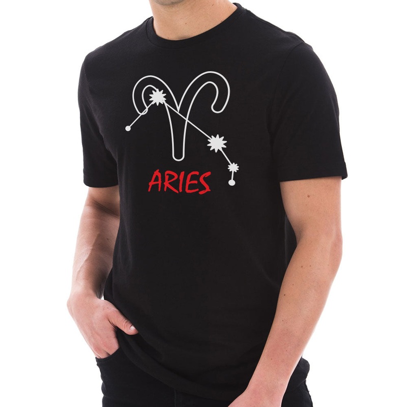 Zodiac Aries Sign Graphic Design Short Sleeve Cotton Jersey T-Shirt Black XS