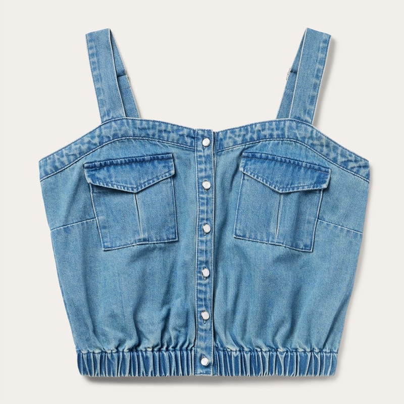 Button Front Denim Tank Top Blue XS