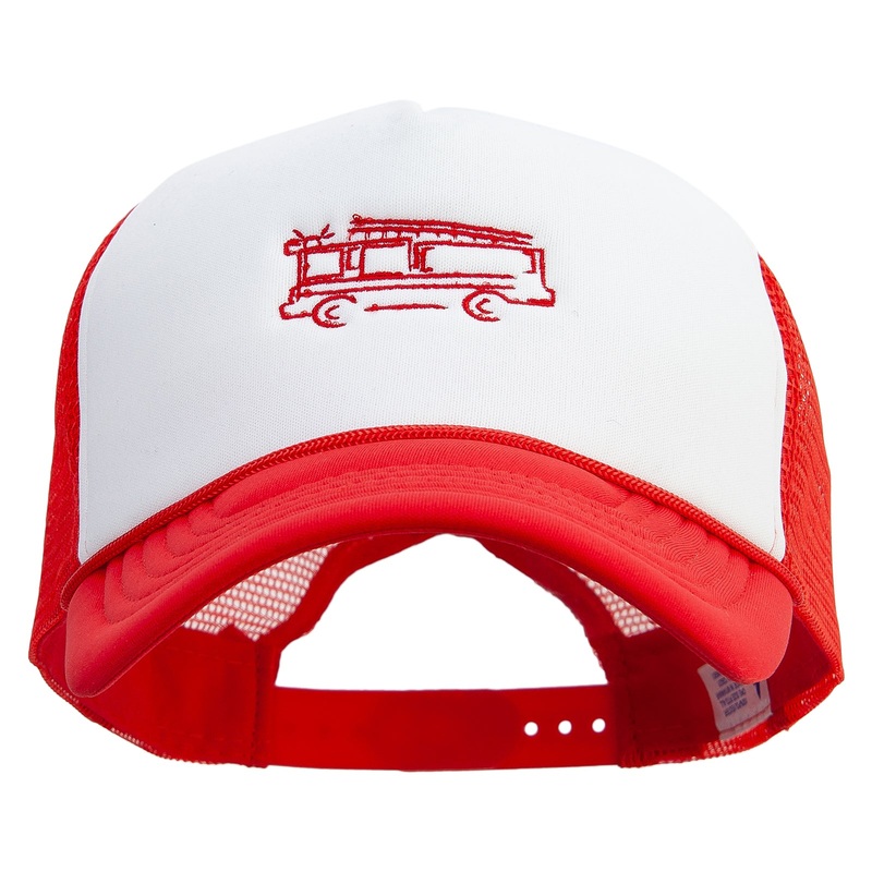 Firetruck Embroidered Summer Foam Mesh Trucker Cap Red White One Size