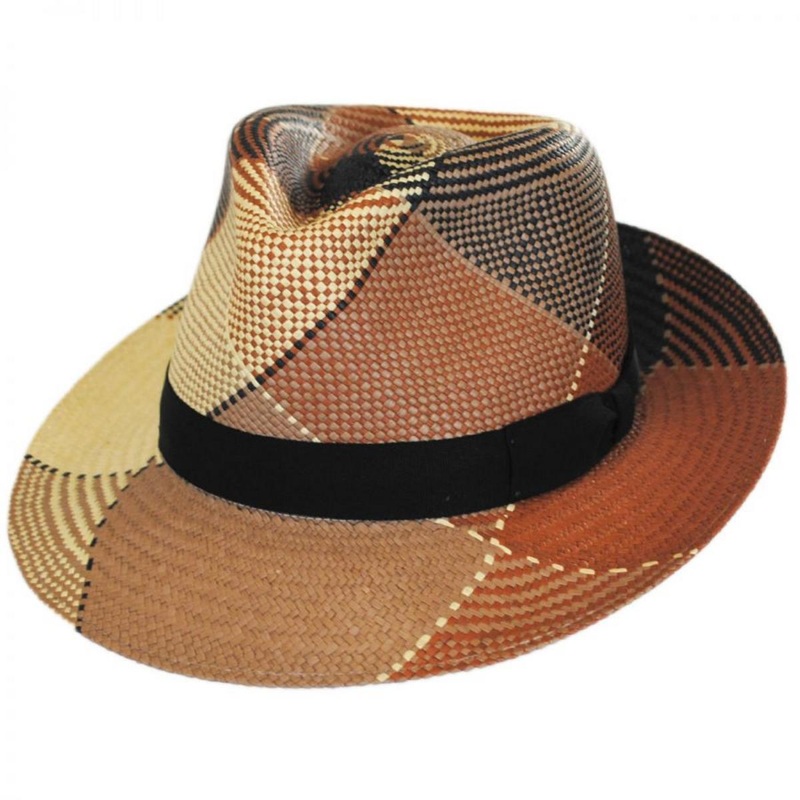 Giger Panama Straw Fedora Hat BROWN PLAID S