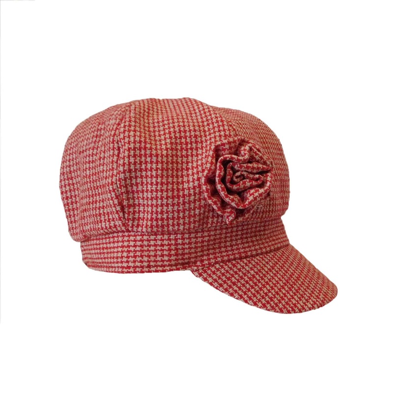 Girl’s Newsboy Cap with Flower – Scala Collection Red