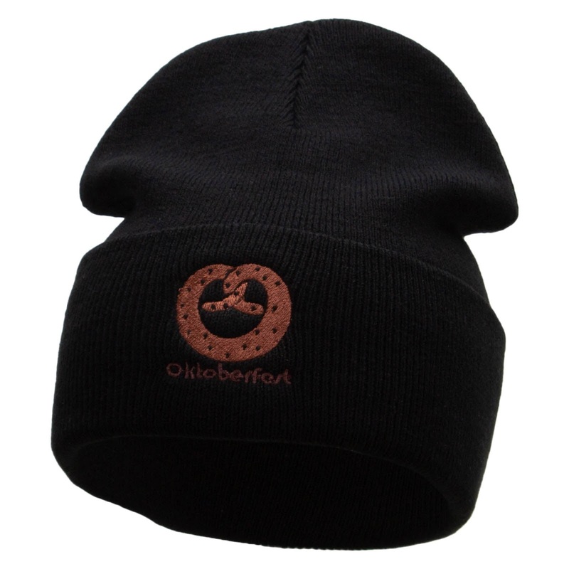 Made in USA Pretzel for Beer 12 Inch Solid Knit Cuff Long Beanie Black One Size