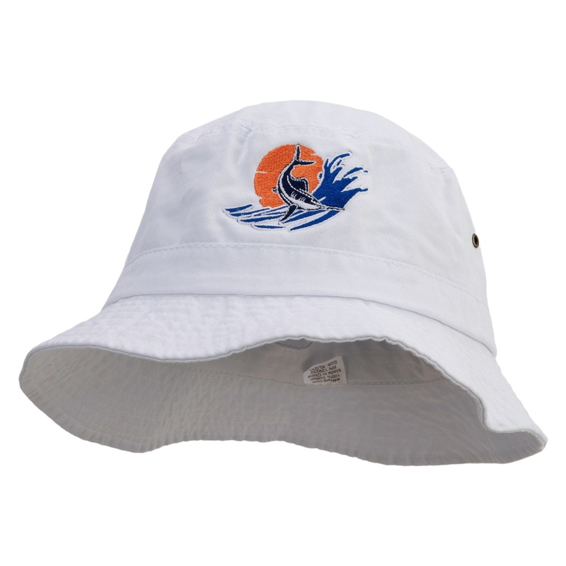 Marlin Fish Embroidered Big Size Washed Hat White XL-2XL