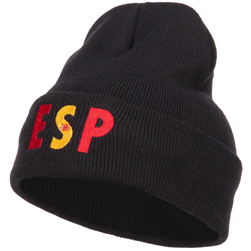 Spain ESP Flag Embroidered Long Beanie Black One Size