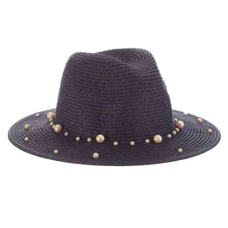 Straw Safari Hat with Pearls – The Pearls Collection Navy