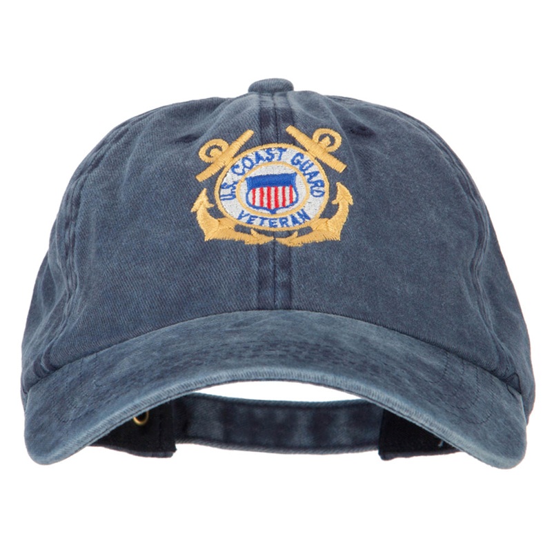 US Coast Guard Veteran Anchors Embroidered Washed Cotton Cap Navy One Size