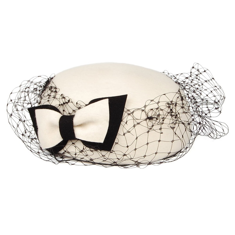 Whiteley Hats Veda Bow With Veil Pillbox Hat – Winter White 1-Size