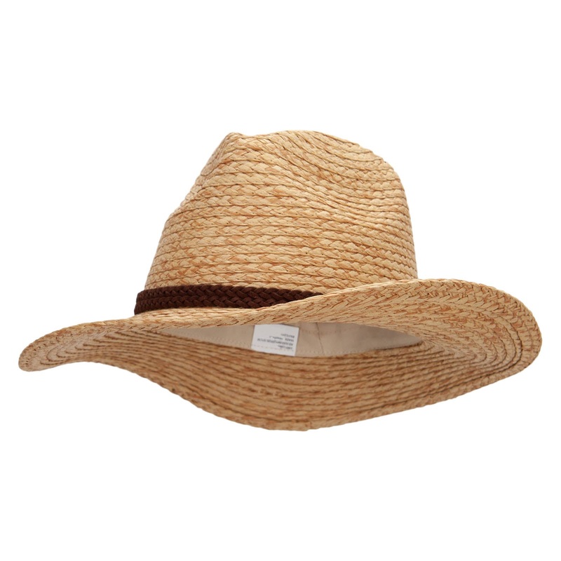 Women’s Paper Braid Fedora Crown 3″ Brim Hat Natural Tan One Size