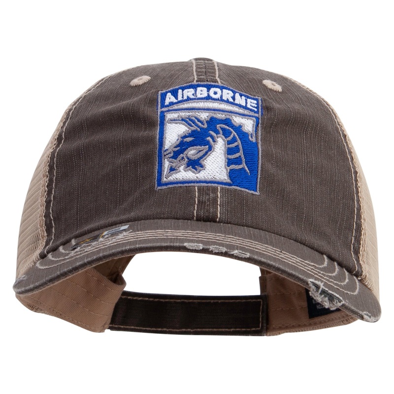 18th Airborne Corps Embroidered Low Profile Special Cotton Mesh Cap Brown Khaki One Size
